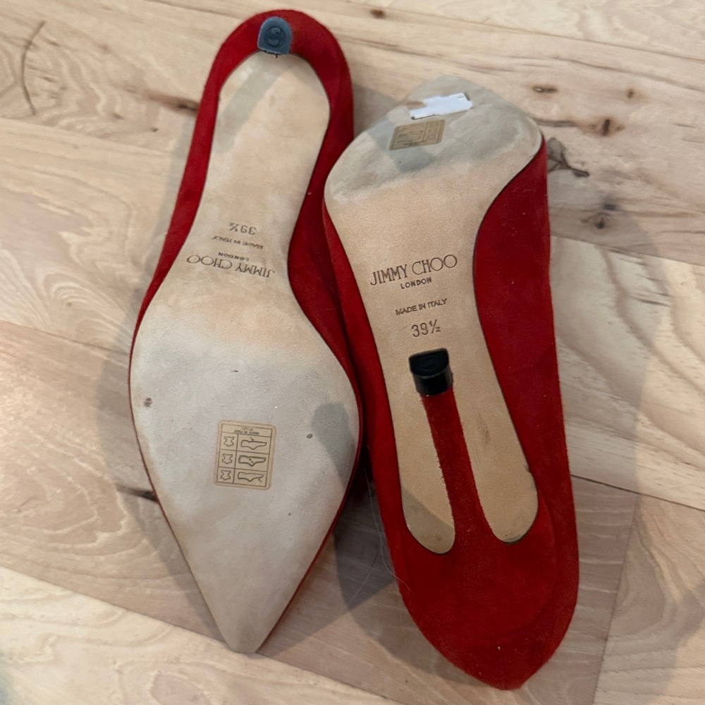Jimmy Choo Rimy 100 Scarlet Suede Heels - Picture 2 of 3